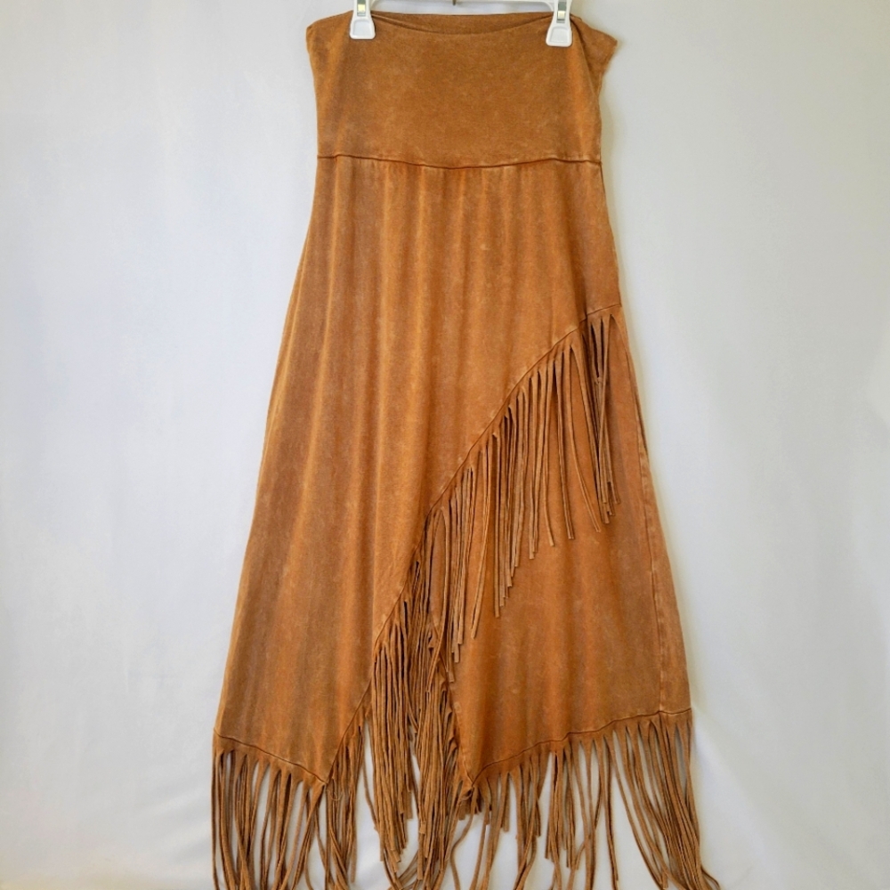 1678-T Party High Waist Country Style Camel Fringe Skirt